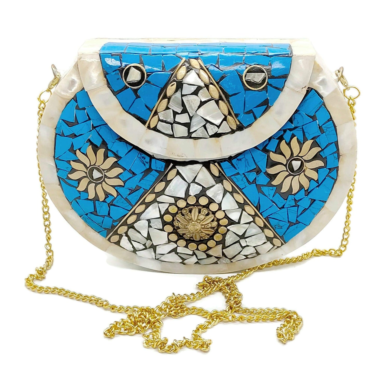 Trend Overseas Antique Indian art Handmade Nacre Stone mosaic metal bag Women/Girls Bridal