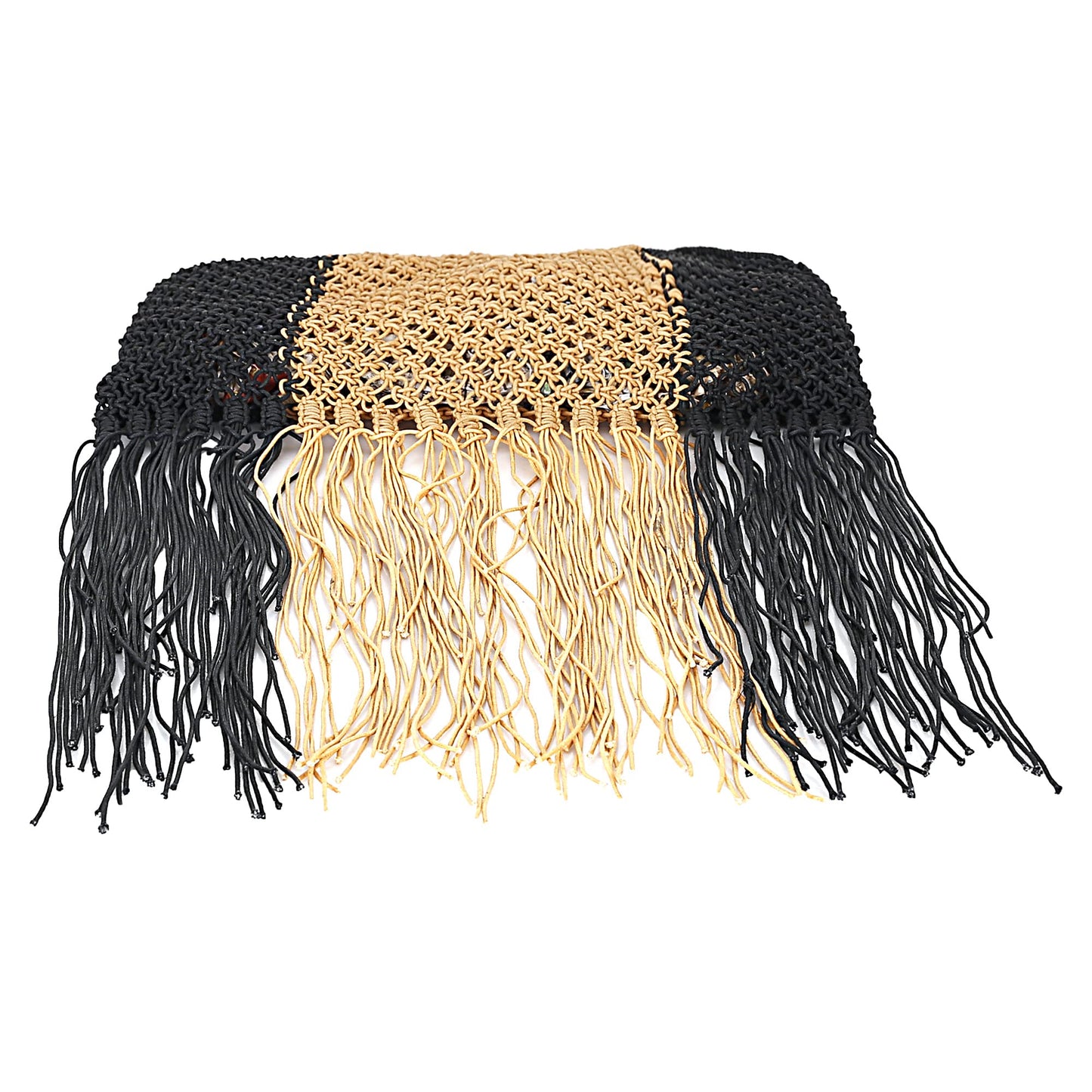 Trend Overseas Brown Black Women/Girl Women's Handwoven Crochet Macram? Bags Fringe Thread Rope Bag