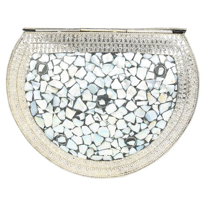 Trend Overseas silver shell nacre stone bag ethnic clutch indian antique purse mosaic bag metal bag girls gift