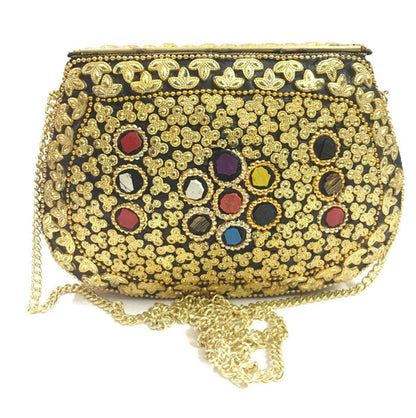 Trend Overseas Multi color stone Women's Metal Mosaic Shell Mop Wedding Party Box Clutch