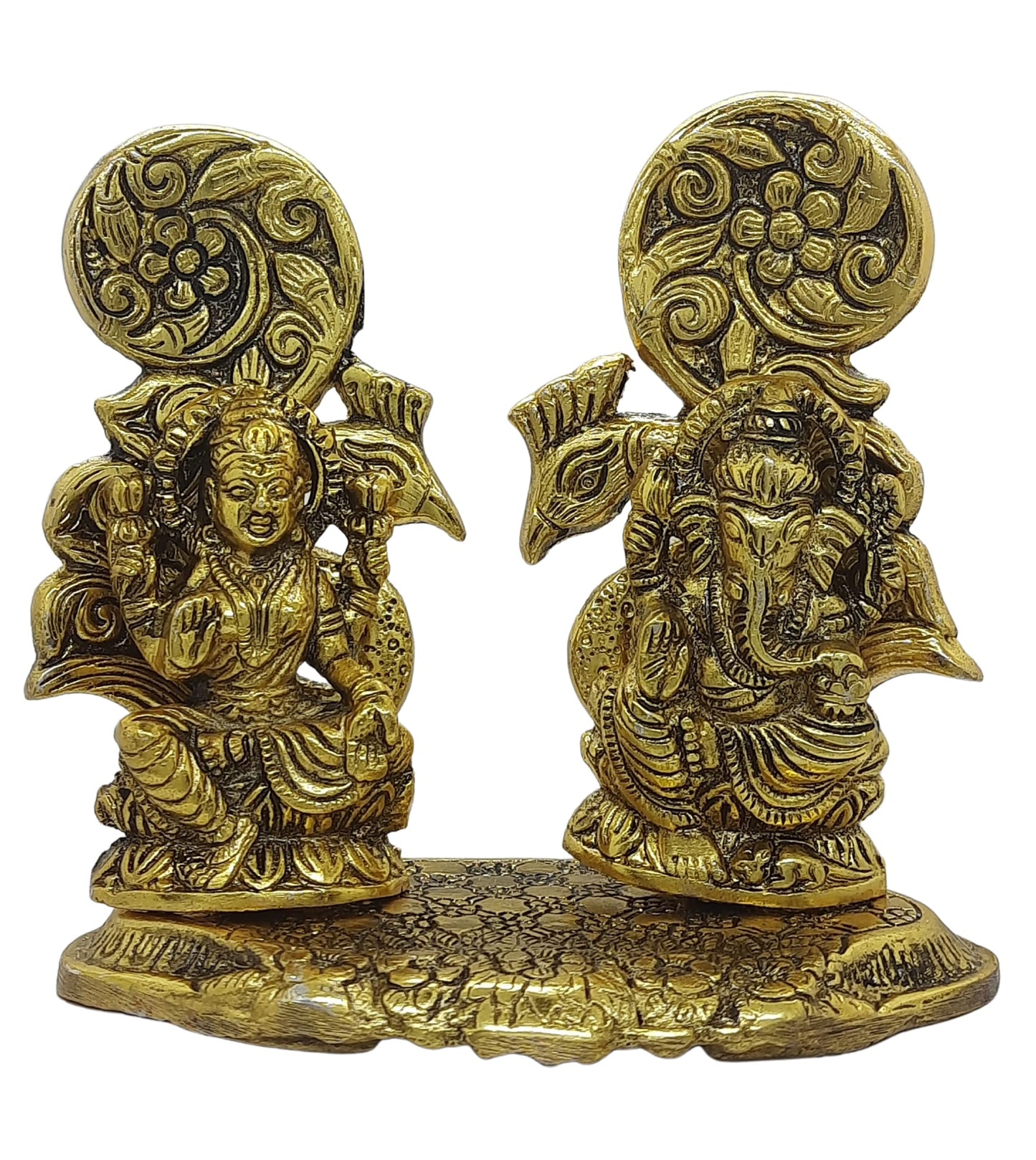 Trend Overseas Antique Golden Metal Laxmi Ganesh Murti Idol Metal Lakshmi Ganesha Showpiece Statue for Diwali Puja Homedecor