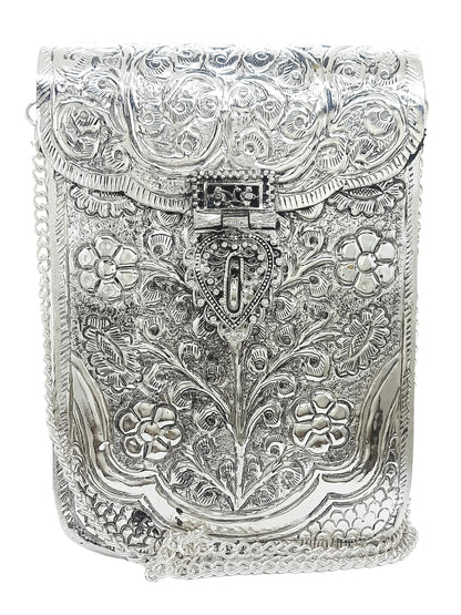 Trend Overseas Women Silver Bridal Metal Clutch - Antique Metal Cellphone Bag - Mobile Bag