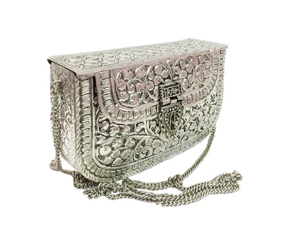 Trend Overseas White Metal clutches Vintage Handmade Brass purse bridal women party clutch Antique