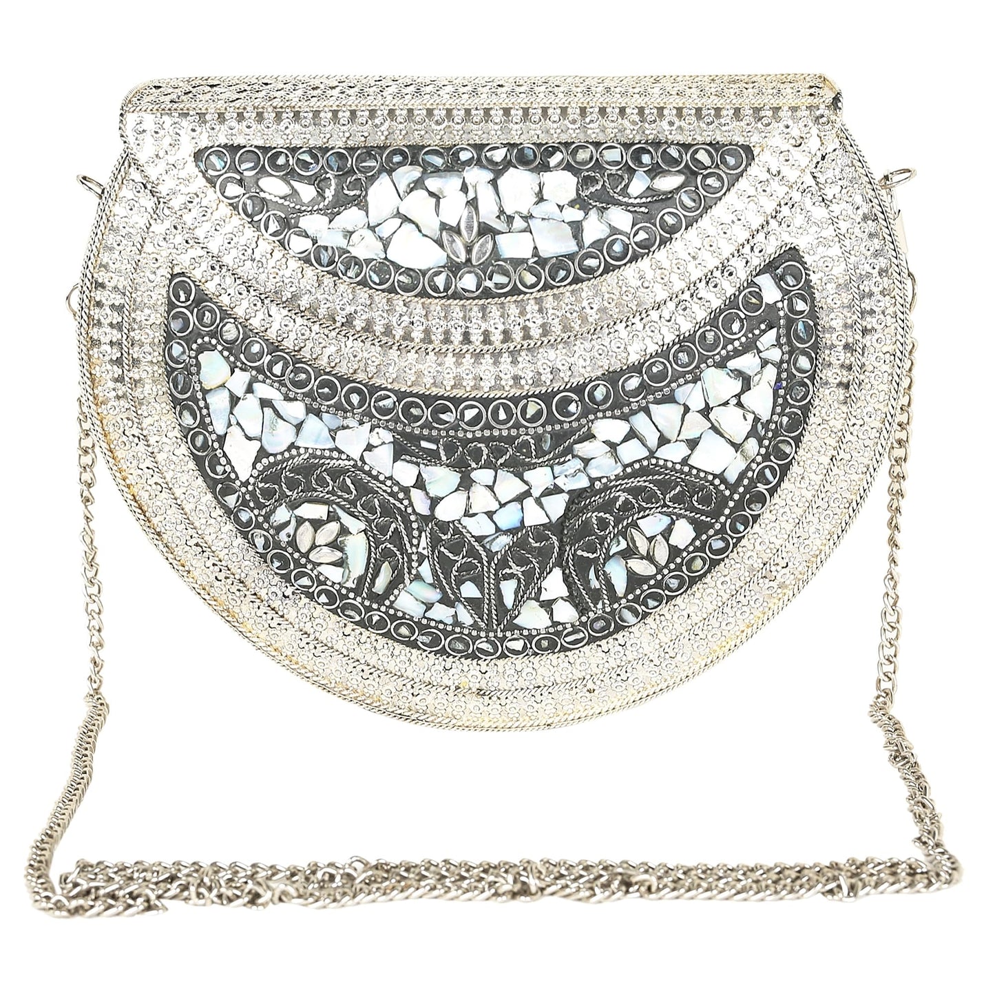 Trend Overseas silver shell nacre stone bag ethnic clutch indian antique purse mosaic bag metal bag girls gift