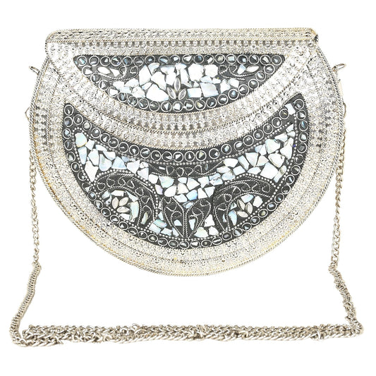 Trend Overseas silver shell nacre stone bag ethnic clutch indian antique purse mosaic bag metal bag girls gift