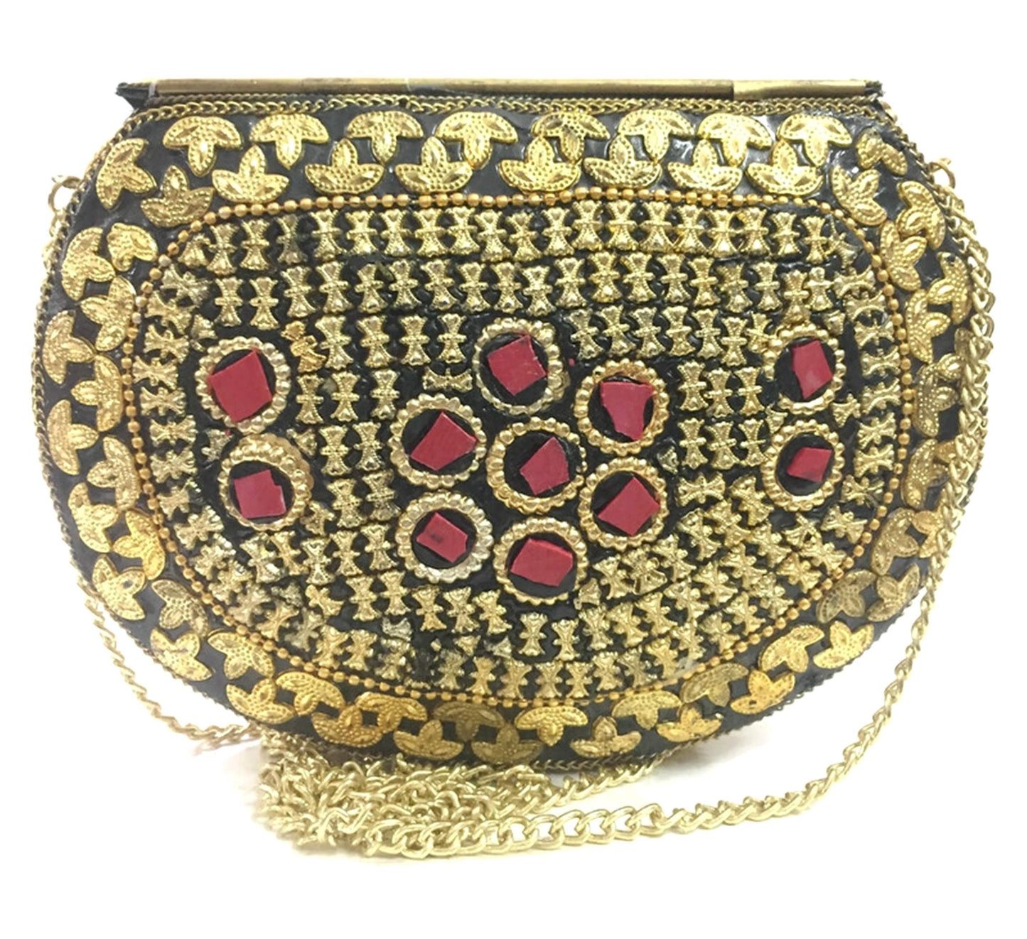 Trend Overseas Red Shell bag metal clutch Indian Ethnic Metal Bag mosaic clutch Antique Wallet purse party bag for women Wedding Box Bridal bag