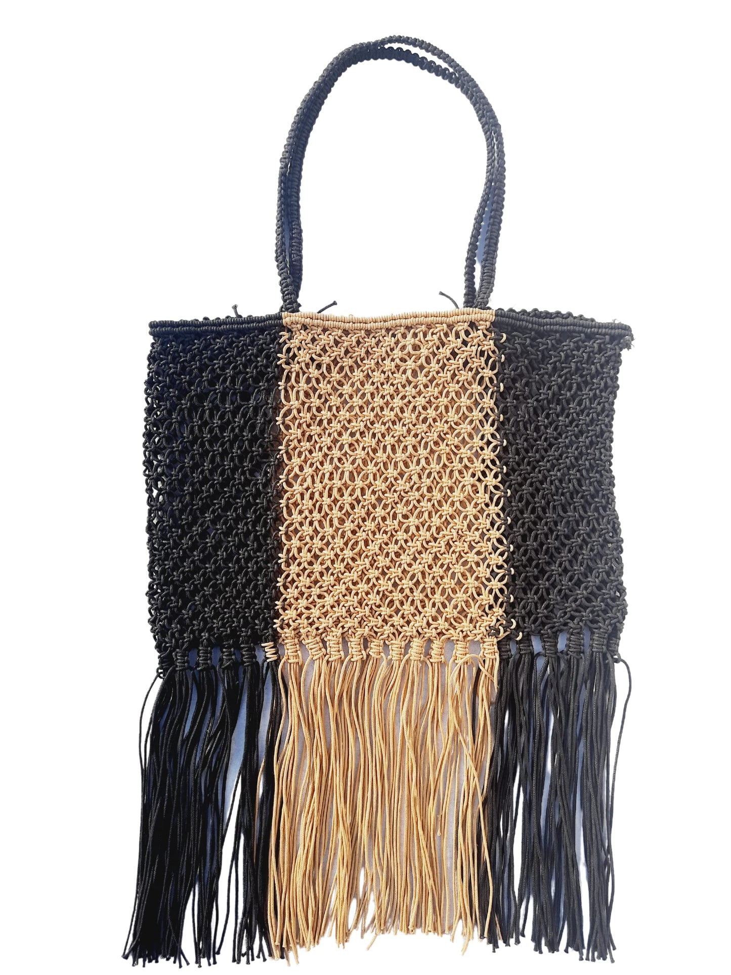 Trend Overseas Brown Black Women/Girl Women's Handwoven Crochet Macram? Bags Fringe Thread Rope Bag