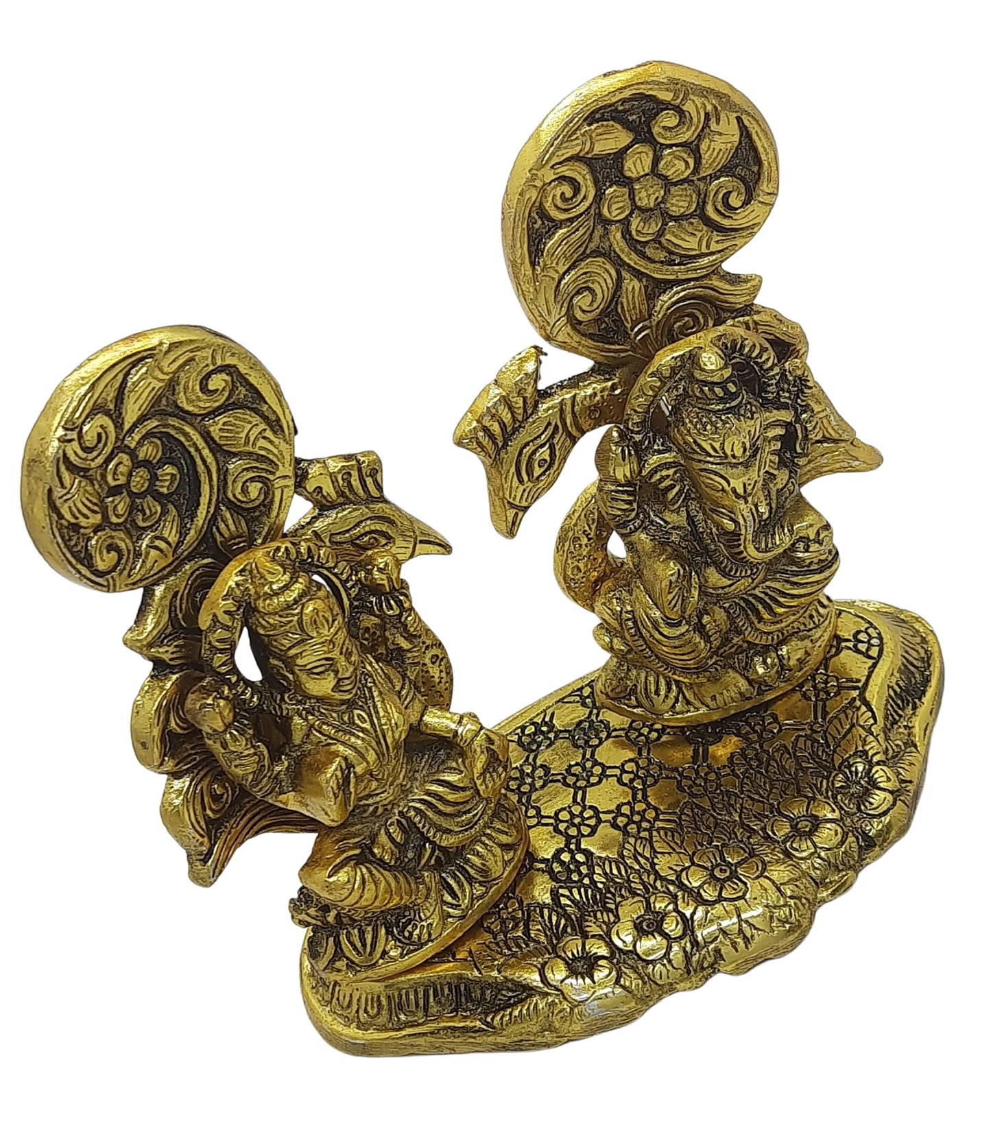 Trend Overseas Antique Golden Metal Laxmi Ganesh Murti Idol Metal Lakshmi Ganesha Showpiece Statue for Diwali Puja Homedecor