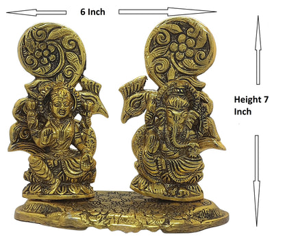 Trend Overseas Antique Golden Metal Laxmi Ganesh Murti Idol Metal Lakshmi Ganesha Showpiece Statue for Diwali Puja Homedecor