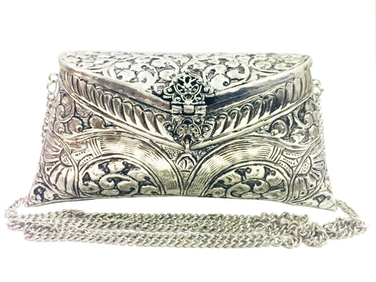 Trend Overseas Indian Vintage Brass silver Purse antique Ethnic clutch Handmade Women metal clutch Bag Party bag