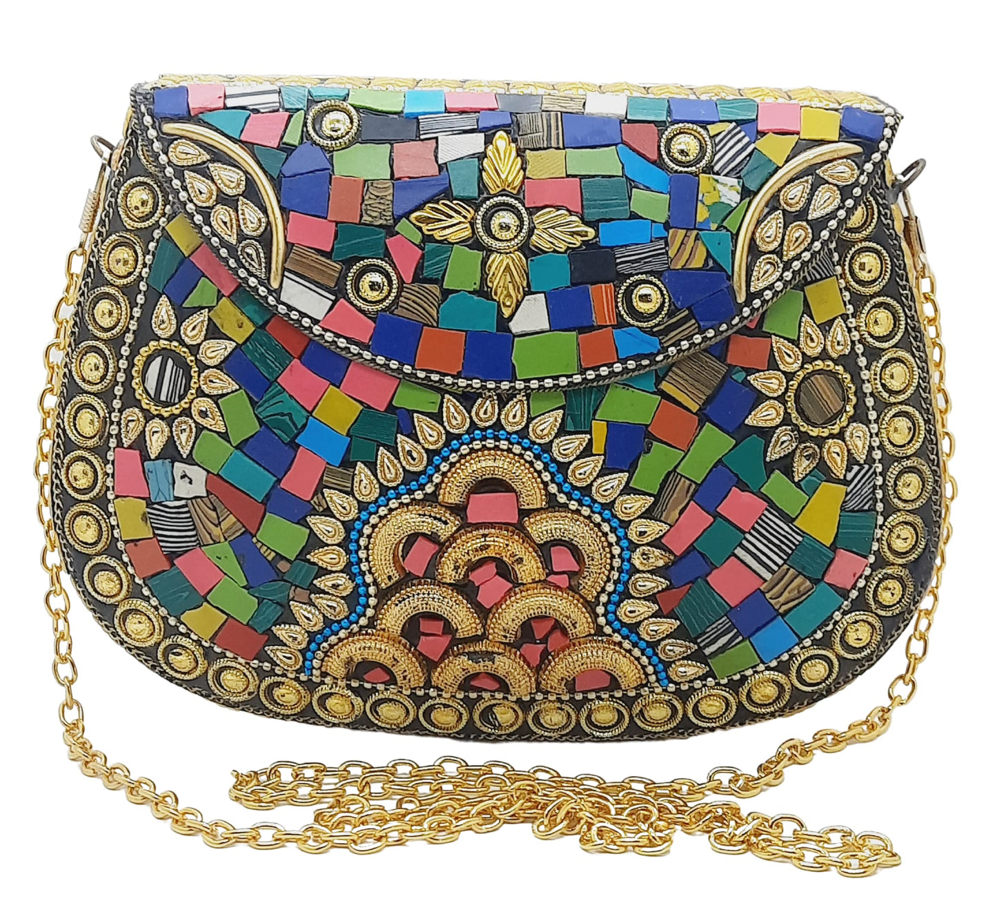 Trend Overseas Multi Color Stones Metal clutch Large Bag Mosaic clutch Wallet purse party bag for women Wedding Box