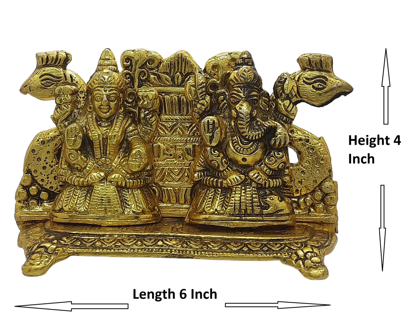 Trend Overseas Antique Golden Metal Laxmi Ganesh Murti Idol Metal Lakshmi Ganesha Showpiece Statue for Diwali Puja Homedecor