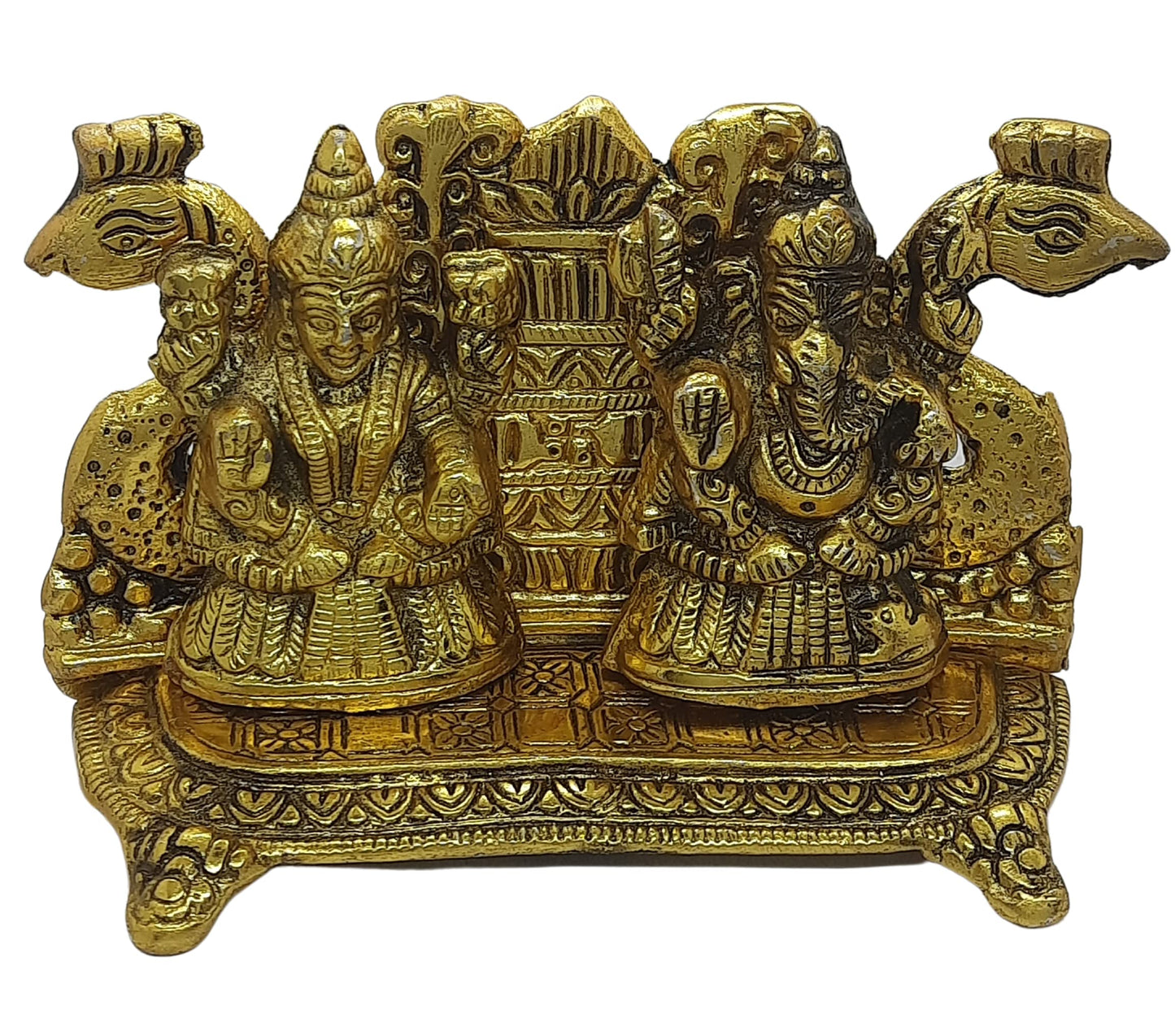 Trend Overseas Antique Golden Metal Laxmi Ganesh Murti Idol Metal Lakshmi Ganesha Showpiece Statue for Diwali Puja Homedecor