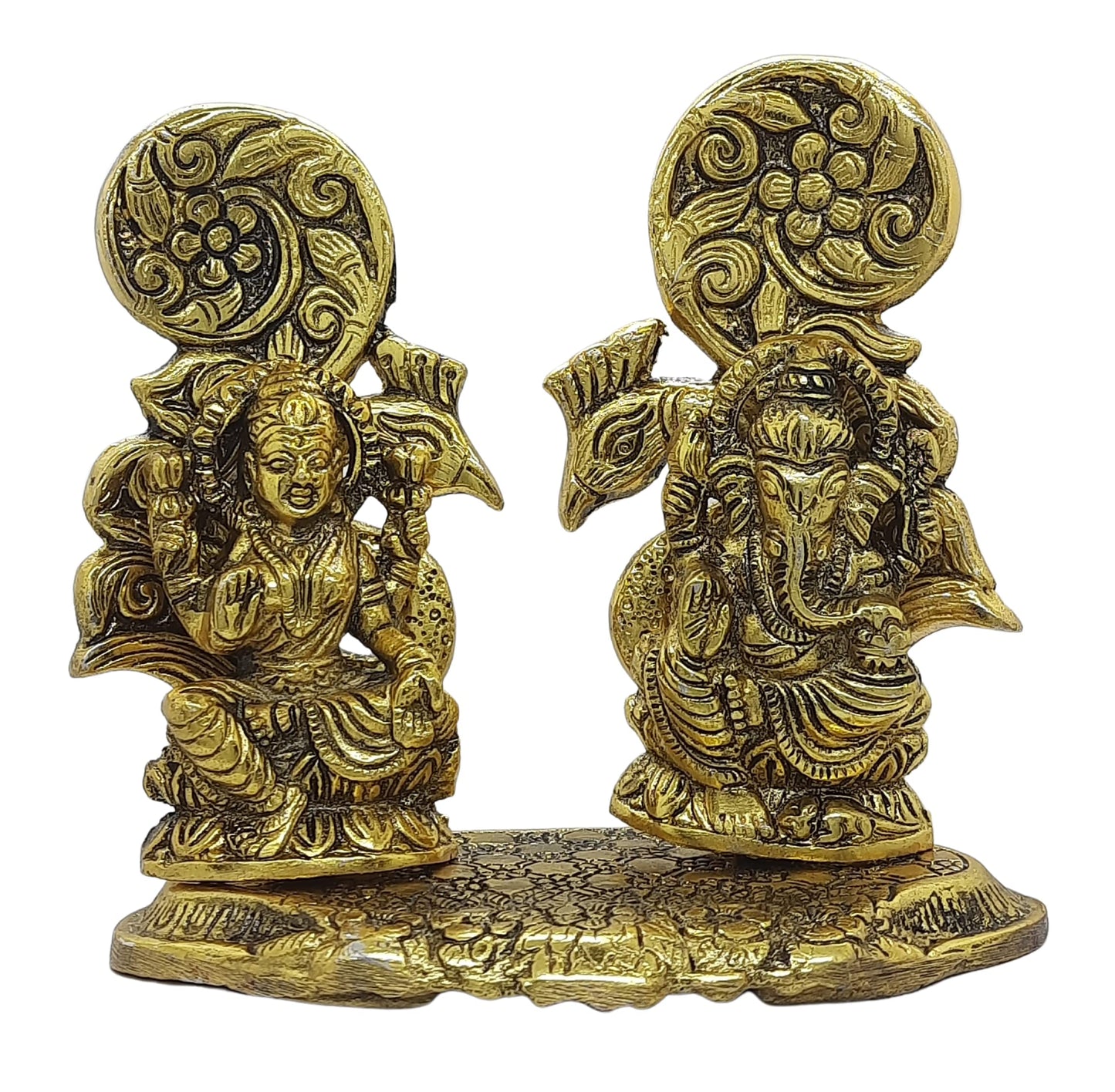 Trend Overseas Antique Golden Metal Laxmi Ganesh Murti Idol Metal Lakshmi Ganesha Showpiece Statue for Diwali Puja Homedecor