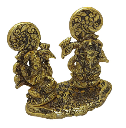 Trend Overseas Antique Golden Metal Laxmi Ganesh Murti Idol Metal Lakshmi Ganesha Showpiece Statue for Diwali Puja Homedecor