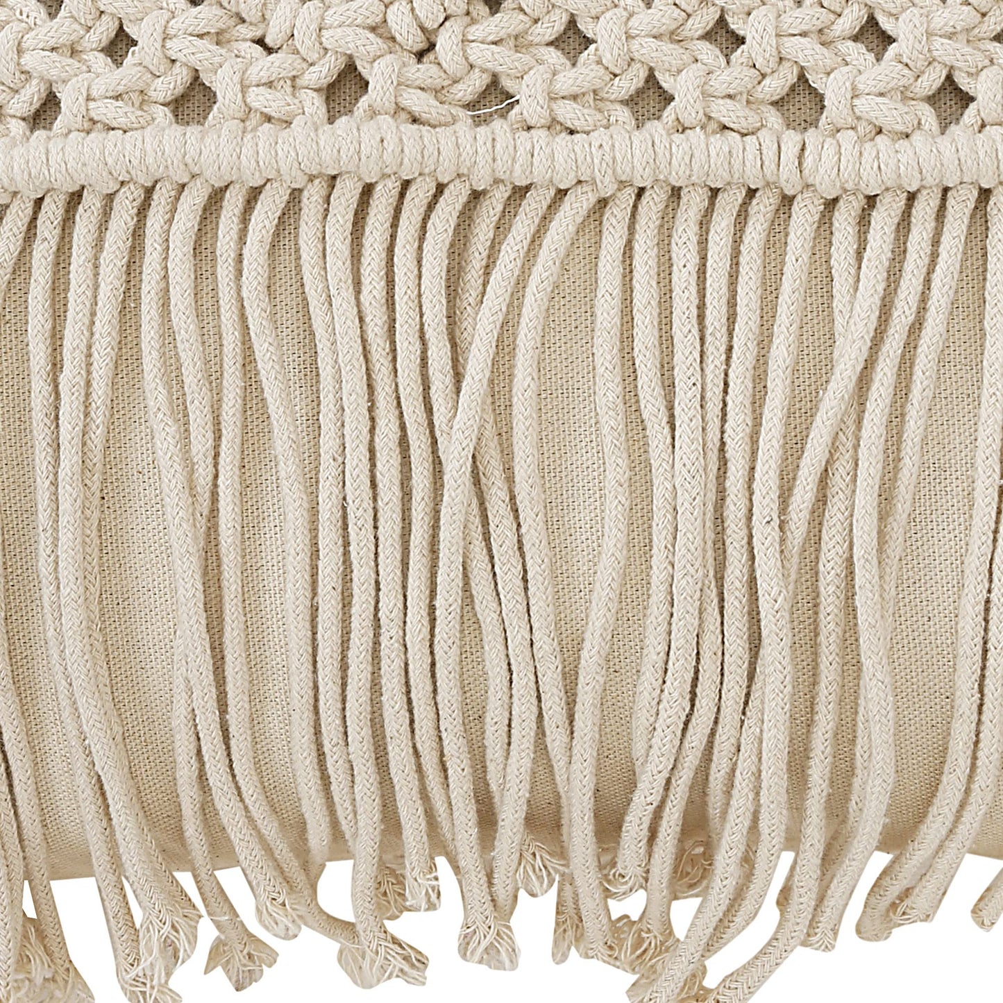 Trend Overseas Ivory Tassel Cotton Off-White Handwoven Macrame Cushion Cover Boho Handmade Knit case Sofa Decor Fringes (Square, Off-White, 16x16 Inches)