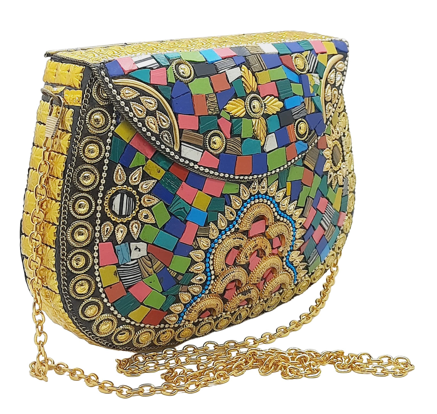 Trend Overseas Multi Color Stones Metal clutch Large Bag Mosaic clutch Wallet purse party bag for women Wedding Box