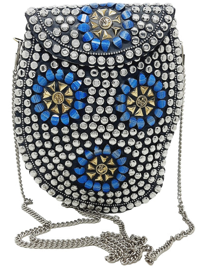 Trend Overseas Silver metal Beaded Ethnic purse Girls Bridal Bag cross body bag for women/Girl party clutch Metal clutches Vintage Brass