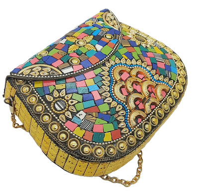 Trend Overseas Multi Color Stones Metal clutch Large Bag Mosaic clutch Wallet purse party bag for women Wedding Box