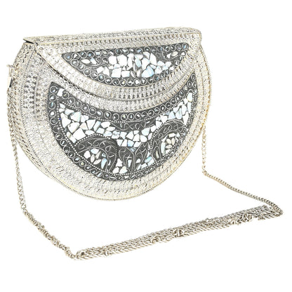 Trend Overseas silver shell nacre stone bag ethnic clutch indian antique purse mosaic bag metal bag girls gift