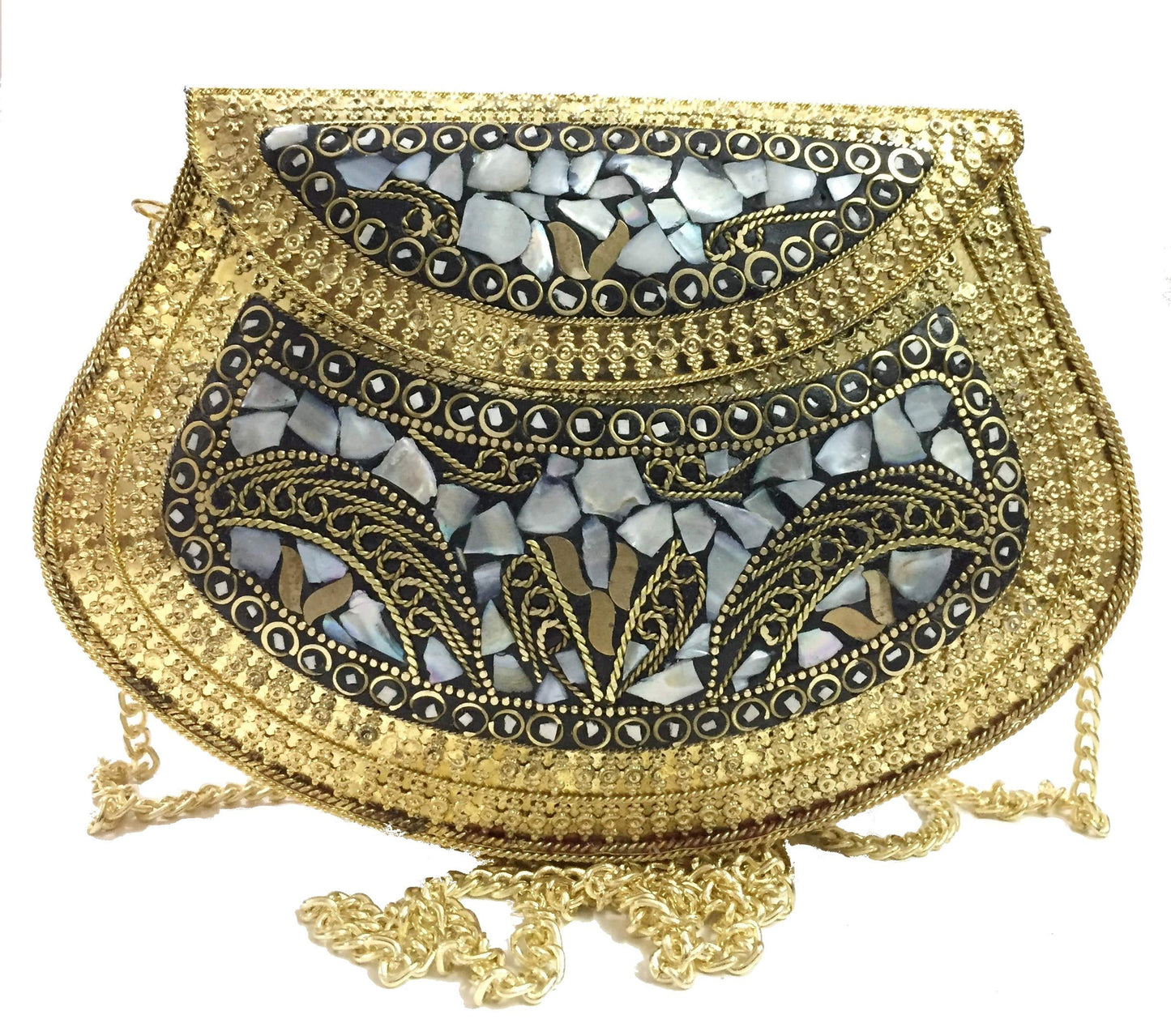 Ethnic Clutch Gift for Women Metal Bag Metal Clutch Vintage Handmade Bags Metal Mosaic Stone Bag, Shell Purse, Sling Bag, Party Bag