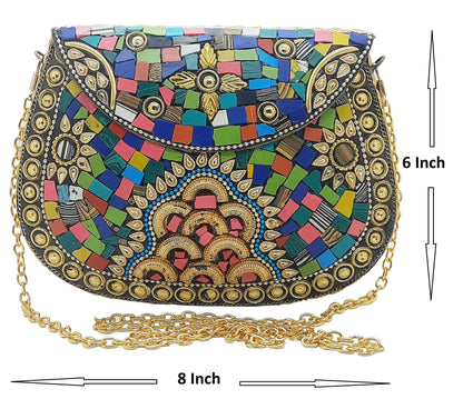 Trend Overseas Multi Color Stones Metal clutch Large Bag Mosaic clutch Wallet purse party bag for women Wedding Box