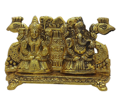 Trend Overseas Antique Golden Metal Laxmi Ganesh Murti Idol Metal Lakshmi Ganesha Showpiece Statue for Diwali Puja Homedecor